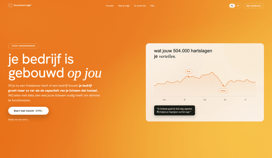 Schermafbeelding van thepresentedge.nl — de live praktijksite van The Present Edge.